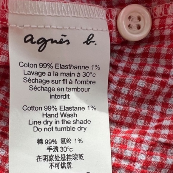 Agnes B. Cotton Gingham Button Down Blouse, Size M-L/44, Red & White - Picture 10 of 10